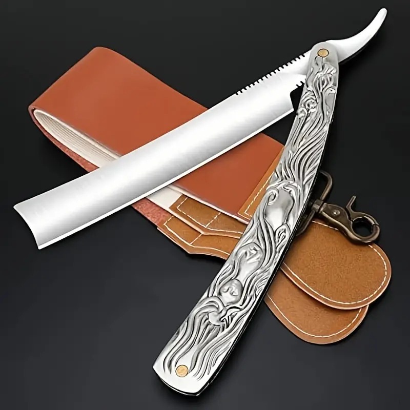 Straight Razor Safety - Pisau cukur ujung lurus untuk pria,