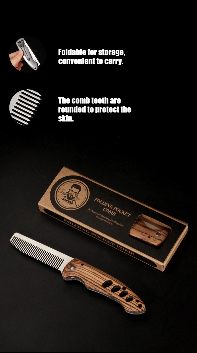 Sisir Jenggot Lipat Kayu & Log - Mens Grooming Barber ulasan dan harga